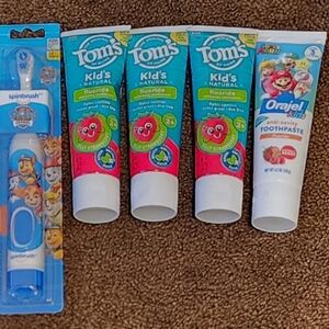 Toms Kids Natural Fluoride Toothpaste Set + Spinbrush and Orajel Kids Toothpaste